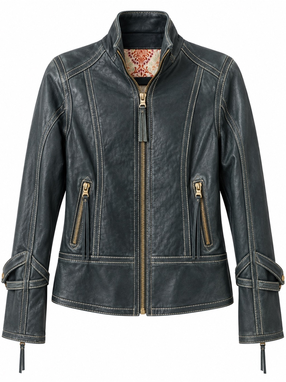 Andrew Marc Green Leather Moto Jacket EUC Sz M
